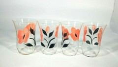 Vintage MCM Bartlet Collins Pink & Black Floral Small Fluted Drinking Glasses
