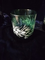 4 Green With Pine Cones Cocktail Glasses 4″ Tall