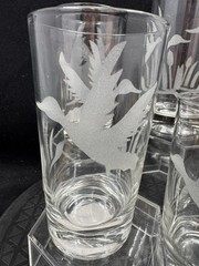 Etched Flying Mallard Duck Cattails Glasses Tumblers Coolers Highball 5″ MCM