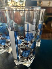 Vintage Decover Italy Stained-glass Style Blue Rose Glasses 5.5 H Set of 6