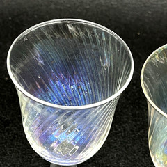 4 Iridescent Cordial Glasses Swirl Pattern Mother of Pearl Crystal Vtg 4.75″