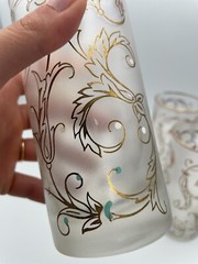 Libbey Frosted Gold Lace Floral Swirl Handpainted Tall Glasses Set of 6