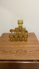 Anchor Hocking Georgian Amber 12 oz Tumblers 5″ Tall Set of 7 Honeycomb VTG