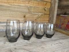 1970 Vintage Libbey Tumbler Glasses Rounded Weighted Base Smoke Glass Set of (4)