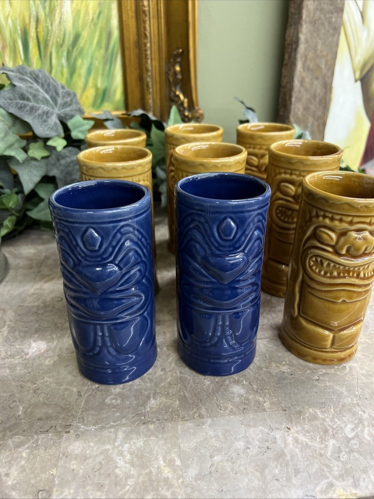 Accoutrements Vintage Tiki Glasses Tumblers Set of 9 Multicolor 2001