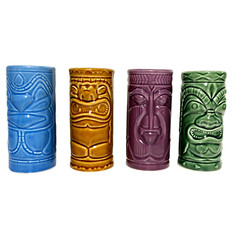VTG Accoutrements Tiki Glasses Tumblers Set of 4 Multicolor 2001