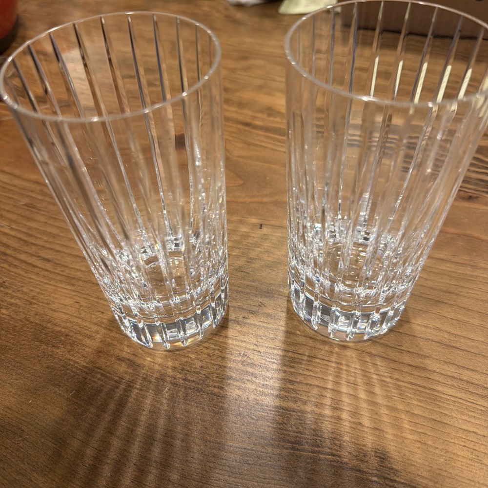 (2x Lot) Baccarat Harmonie Highball Tumbler Clear Crystal Glass 14cm 5.5”