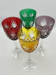 Faberge Odessa Crystal Wine Glass Set 4 Yellow Red Green Amethyst 8.78″