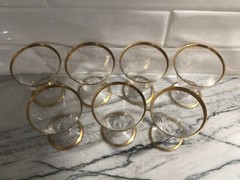 Vintage Gold Rim Water Ice Tea Goblets, Dessert/Sherbert & Cordial Glasses