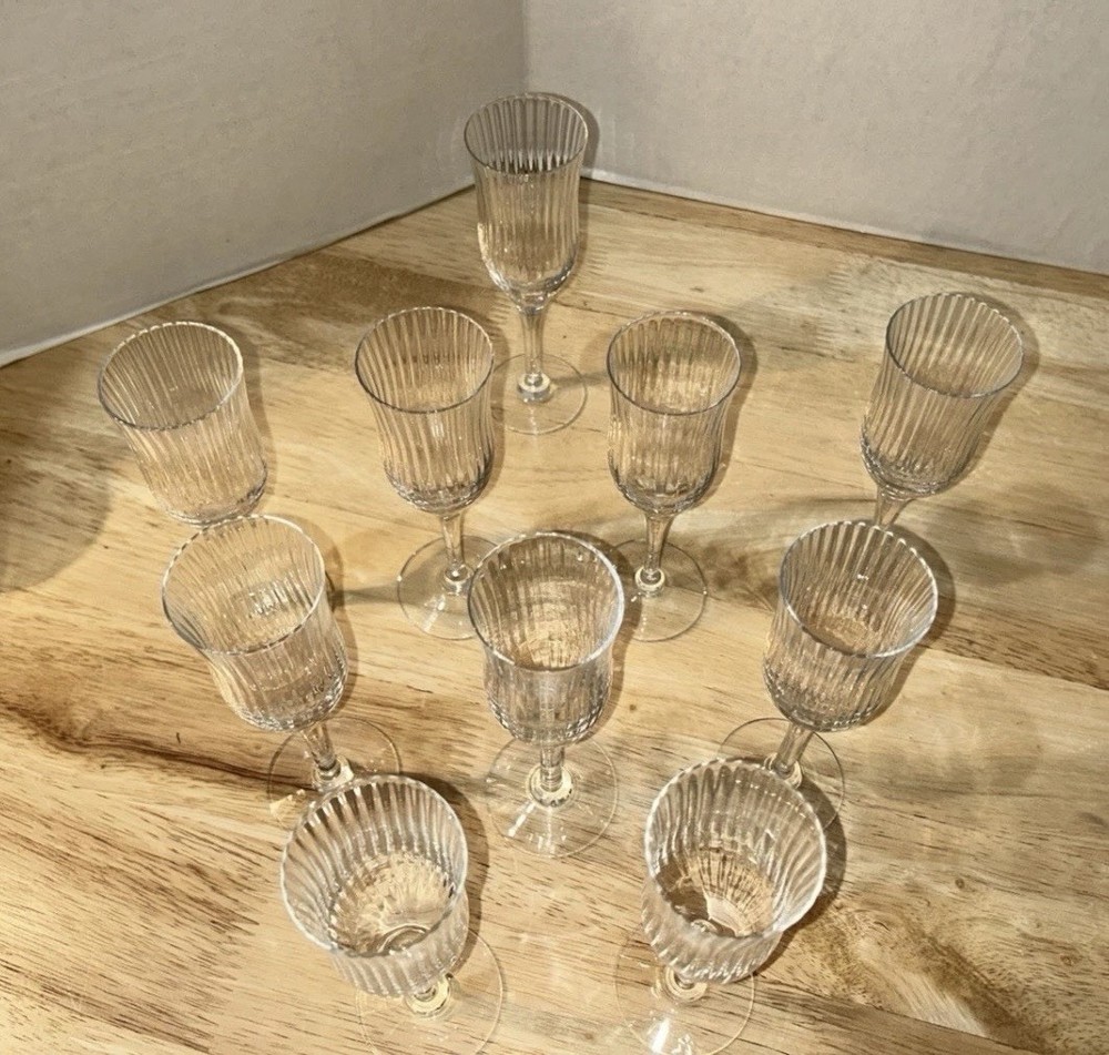 Lot (10) ORREFORS SWEDEN Cordial Blanche Ribbed Optic Crystal Mid Century Modern