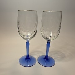 6 Lenox Crystal Wine Glasses Cobalt Blue Stemmed Dual Swag Draped Gold Rim 1980s