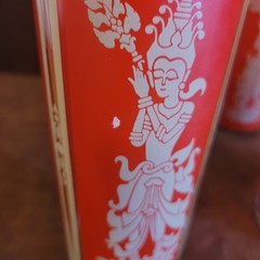 Set Of 5 1960’s Culver Red & Gold Highball Drinking Glasses Dancer Thai Goddess