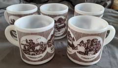 Currier & Ives Mugs /Brown and White / «Good Day’s Sport» / Unmarked / set of 5
