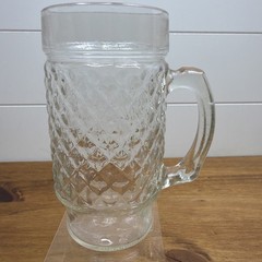 Vintage Clear Glass Footed Handled Drinking Glass Tumbler Diamond Pattern