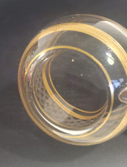 Antique Moser Style Crystal Punch Cup Etched Swirl and Fish Scale Gilt Ribbed