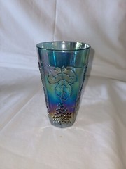 Indiana HARVEST GRAPE BLUE Carnival Glass iridescent PITCHER SET w/7 TUMBLERS