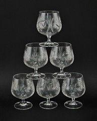 A-9435044 6 Cognac Swirl Glass Hand-Cut, Geometric Decor 8X11Cm