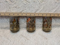 Vintage MCM Set of 3 Butterfly Wheat Smoked Amber Juice Glass Tumblers 4 Inch