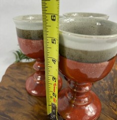 Studio Art Pottery Goblets Handmade Wine Chalices 8 Oz 5.25″ Brown Beige Taupe
