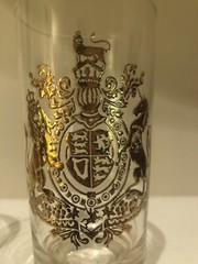 Cera Gold Lion Unicorn Crest Vintage MCM Hi Ball Set of 3 Glass Drinking Glasses
