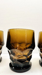VTG Set of 4 Viking Glass Georgian Brown Glass Tumblers Honeycomb Pattern 4.25″