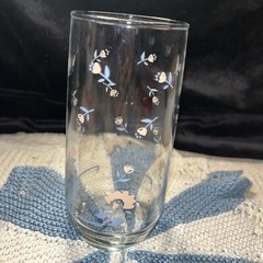 Anchor Hocking Floral Drinking Glass 1989 AHC Peach Orange Pink Blue Leaves 6”