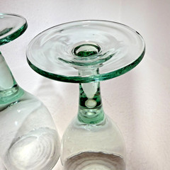 Hand Blown Green Tint Stemmed Wine Glasses Set of 3 Vintage Artisan 8oz