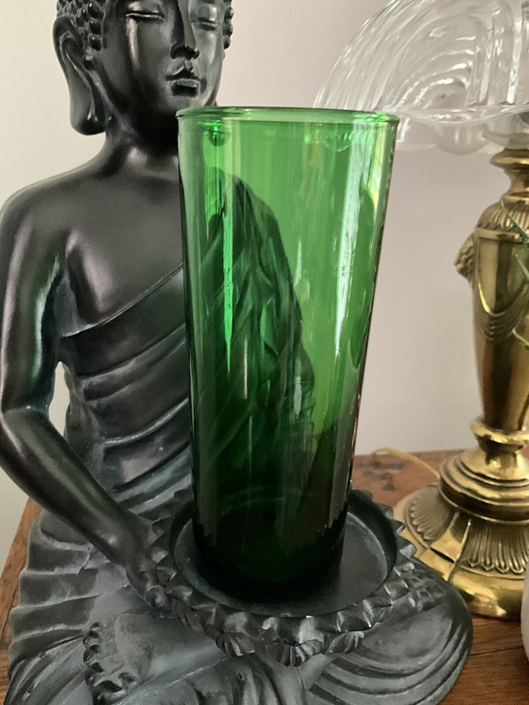 Vintage Green Glass Tumbler 6.5 Inches Tall 2.75 Inches In Diameters Opening