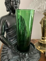 Vintage Green Glass Tumbler 6.5 Inches Tall 2.75 Inches In Diameters Opening