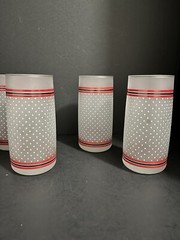 Vintage Frosted, Striped And Polka Dots Tumbler Glass Set of 6