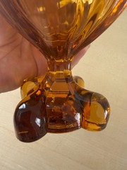 Vintage Viking Amber Glass Goblet Chalice Square Footed Pedestal Heavy