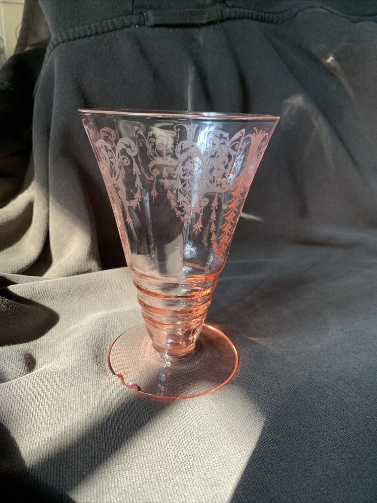 CAMBRIDGE GLASS CLEO PEACHBLO PINK #3077 5-1/4″ TALL 8-OUNCE FOOTED TUMBLER