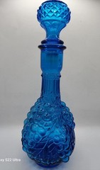 Vintage Imperial Bright Blue Glass Wine Carafe/Decanter Bottle