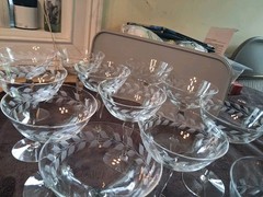 Vintage Fosteria Holly Clear Etched Crystal Champagne/Tall Glasses -14 In Total