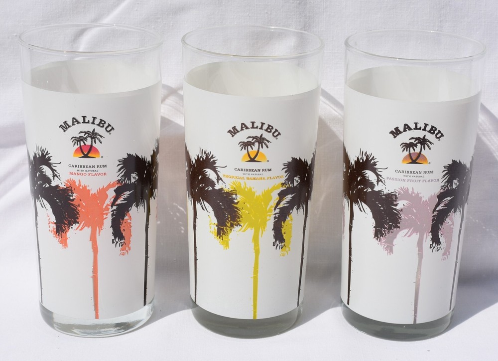 MALIBU – CARIBBEAN RUM – Tropical Banana Flavor – Set of 3 – 6 1/4″ Glasses