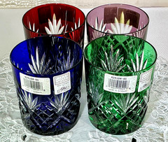 Ajka Cut to Clear Glass Faberge Odessa Set of 4 Whiskey Tumblers Old Fashioned