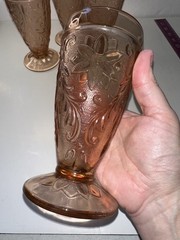 VTG Pink Indiana Glass Pressed Tiara Pattern Sandwich Footed Water Goblet (4)