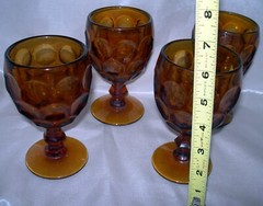 FOUR (4) Imperial Glass Provincial Whirlpool Amber Wine Glasses Brown Footed