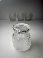 Vintage Krosno Poland Bark Textured Ice Glass Footed Tumblers Set of 4 MCM