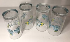 4 Crisa Libbey Ice Tea Drinking Glasses Tumblers Blue Blooms & Bicycles 16oz.