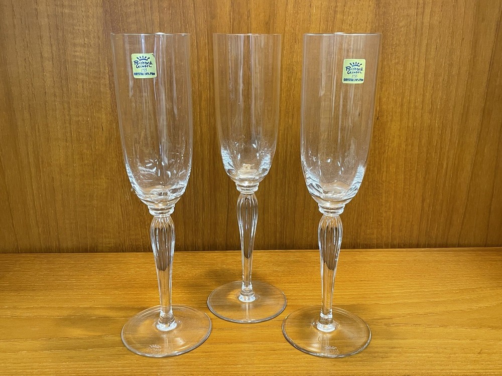 Set of (3) Richard Ginori RITZ Crystal Optic Champagne Flute Glasses