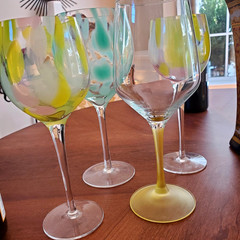Yellow Green Wine Glasses Variety Set of 4 Mouth Blown Glasses 9 & 10 inches