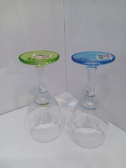  2 New With Tags Cristar Copa Agua Aragon Wine Glasses 1 Green 1 blue Base