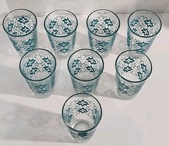 Vintage Libbey Atomic Teal Diamond Starburst Set of 8 Drinkware Glasses 6″ Tall