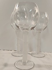 Tropical Etched Palm Tree Wine Glasses x 3 Frosted Bamboo Stem Cocktail Barware