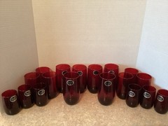Vintage Royal Ruby Red 19 Piece Glass Drinkware Set Original Box, 12 With Labels