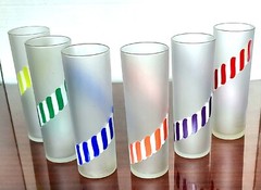 Set of 6 Mid-Century Libbey “Zombie Candy Stick” Frosted 12oz Highball Glasses!