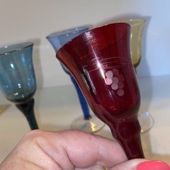Colorful Cordials Matching Twisted Stem Etched Set Of 4