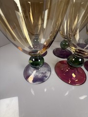 Krosno Poland ~ Hand Blown Crystal Wine/Cordial Glasses ~ Tri Color ~ Set of 6