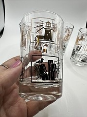 Set Of 4 Juice Glasses Nautical Theme in Gold Black 3-3/4″ T 2-3/8”
